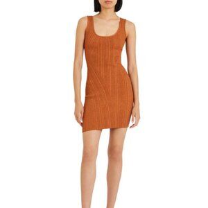 Hervé Léger Traveling Rib Mini-Dress in Copper - XXS